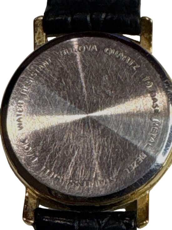 Bulova Womens Gold-Tone Watch Speidel Black Leather Band Vintage 1990’s Era READ main image 5